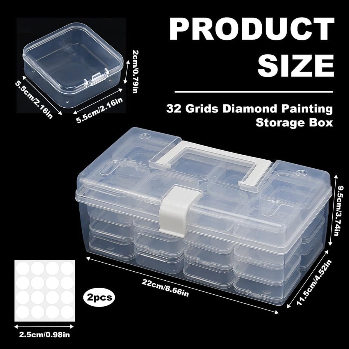 SnelShoppen - Plastic Opbergdoos met 32 Vakken, Transparante Sieradenbox voor Kralen, Rhinestones, Schroeven en Kleine Voorwerpen met Stickers