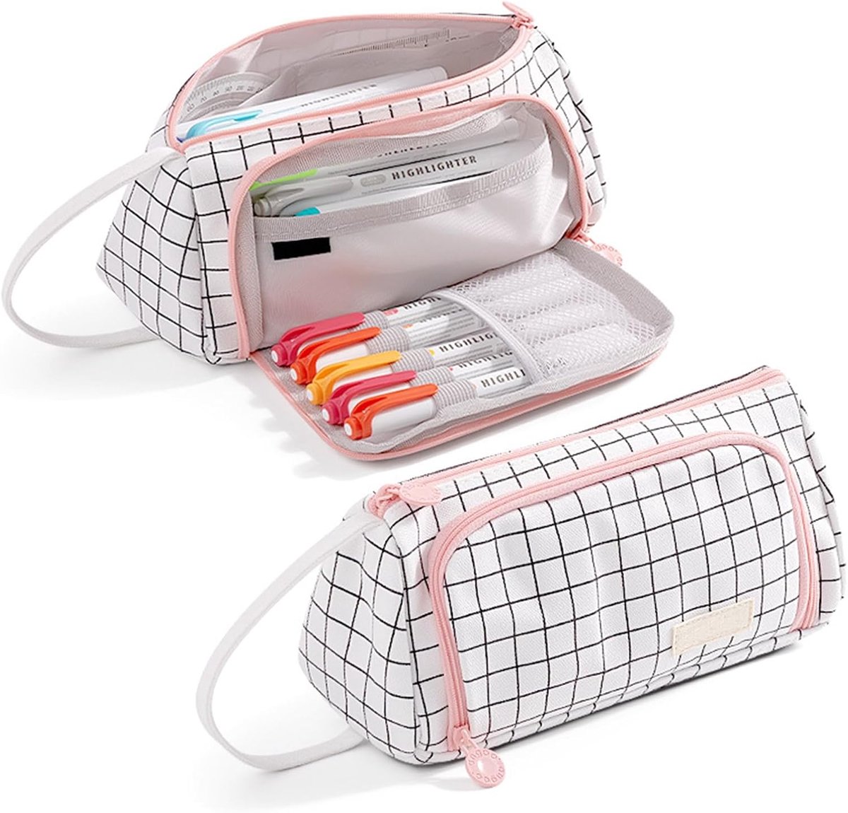 SnelShoppen - Groot etui voor jongens met 3 vakken, Oxford-stof, scheidingswanden en handgrepen, school- en kantoorbenodigdheden, perfect voor student