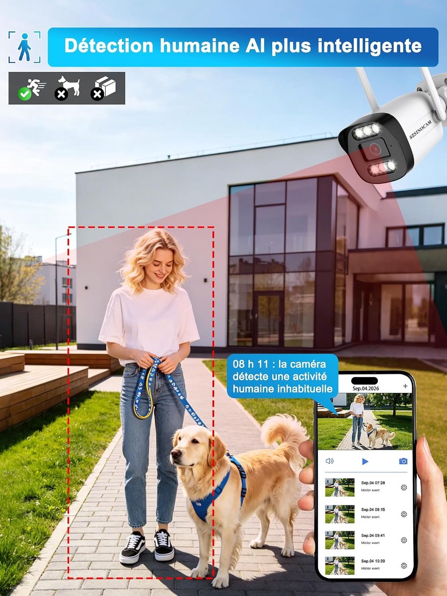 SnelShoppen - Bewakingscamera Wifi Buiten 1296P HD, 4 Stuks, 8CH NVR, Nachtzicht, Bewegings- en Gezichtsherkenning, Bidirectionele Audio, IP66, 24/7 B