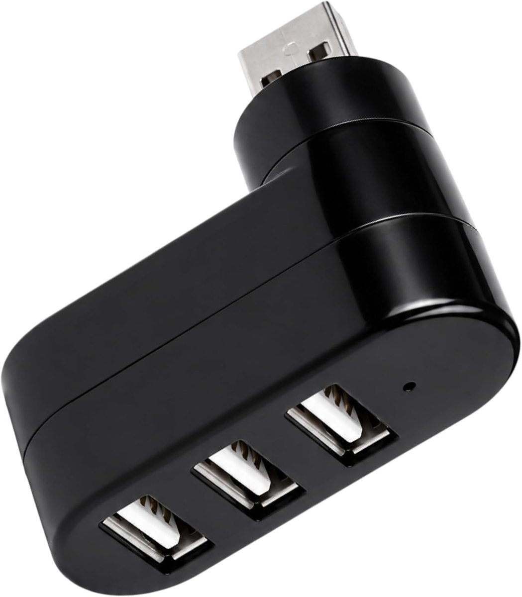 SnelShoppen - USB-hub mini 4 poorten 3.0, draaibare USB-verdeler auto, dubbele stekker voor laptop, pc, MacBook, draagbare splitter voor gegevensoverd