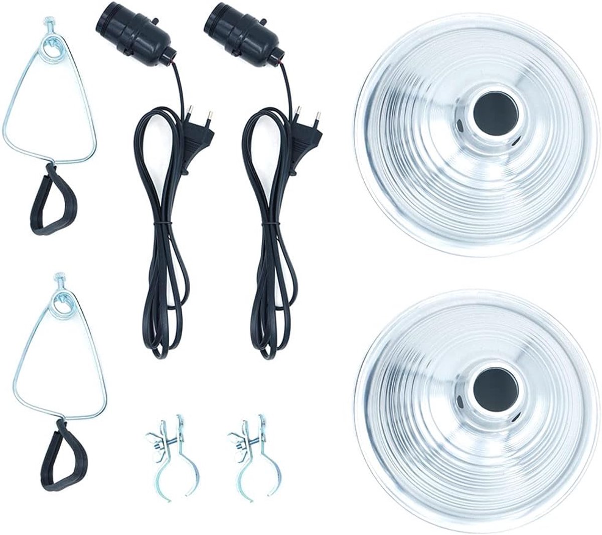 SnelShoppen - 2-Pack Klem Lamp met 8.5 Inch Aluminium Reflector tot 150 Watt E27 Fitting (geen Lamp Inbegrepen) 6 Voet 18/2 SPT-2 Snoer, Zilver - Mult