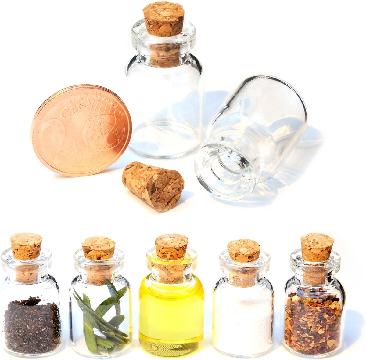 SnelShoppen - Set van 20 Mini Glazen Flesjes 3ml met Kurk - Transparant Echt Glas - 25mm Hoog, 15mm Diameter - Perfect voor Knutselen, Decoratie, Mini