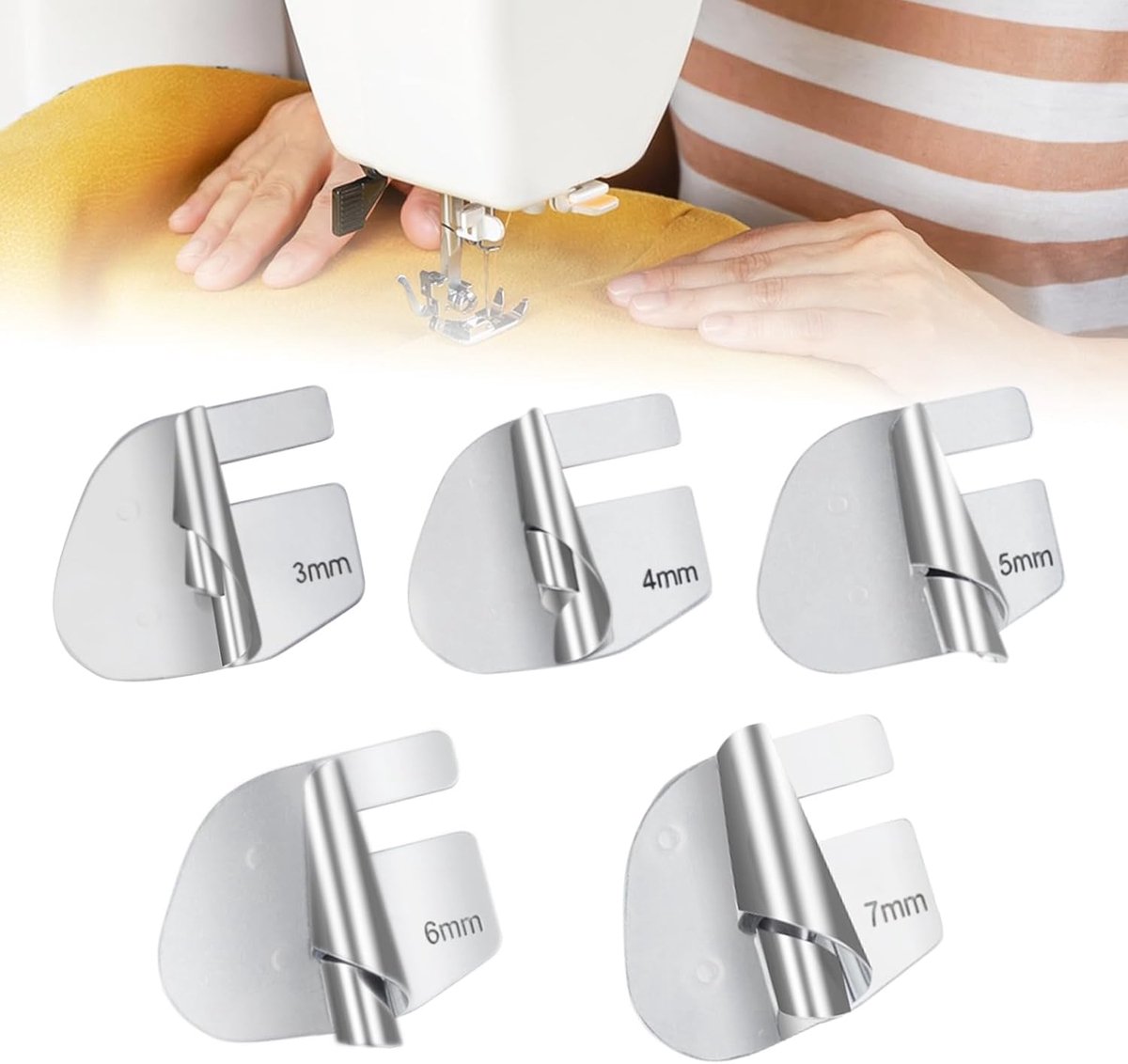SnelShoppen - Naaimachine Accessoires Roll Hem Persvoet 5 Stuks, RVS Persvoet voor Naaimachine 3/4/5/6/7mm - Geschikt voor Diverse Naaimachines