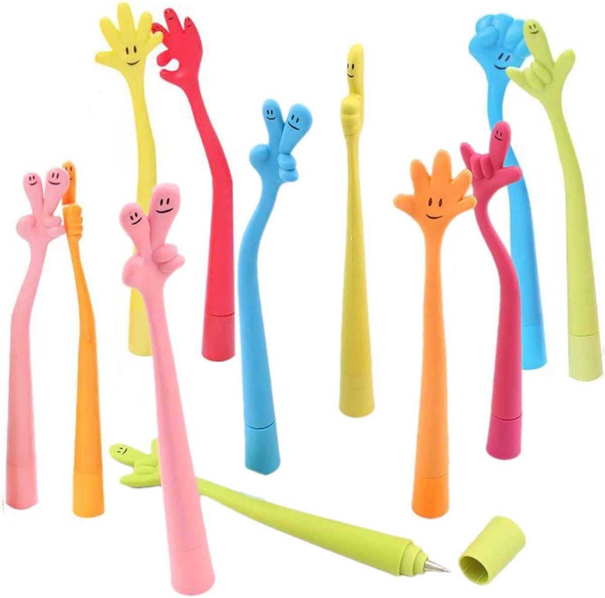 SnelShoppen - 25x Funny Bendable Ballpoint Pen met Vingergebaar - Creatieve Rubber Balpen voor Handtekeningen, Tekeningen, Cartoons - Perfect voor Sch