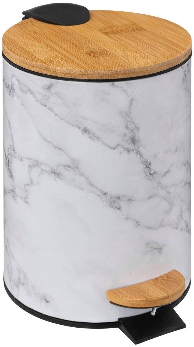 SnelShoppen - Soft Close Afvalbak 3L Metaal Wit Marmer Effect - Stijlvolle Prullenbak voor Keuken, Badkamer en Kantoor - Compact en Elegant Design
