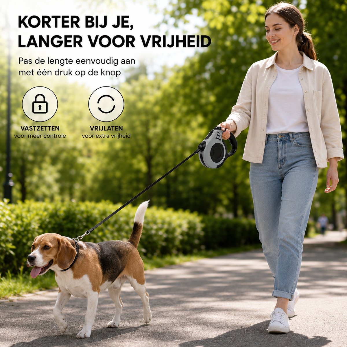 NAKA Home Intrekbare Hondenriem 5 Meter Grijs - Rollijn Hond thumbnail 5