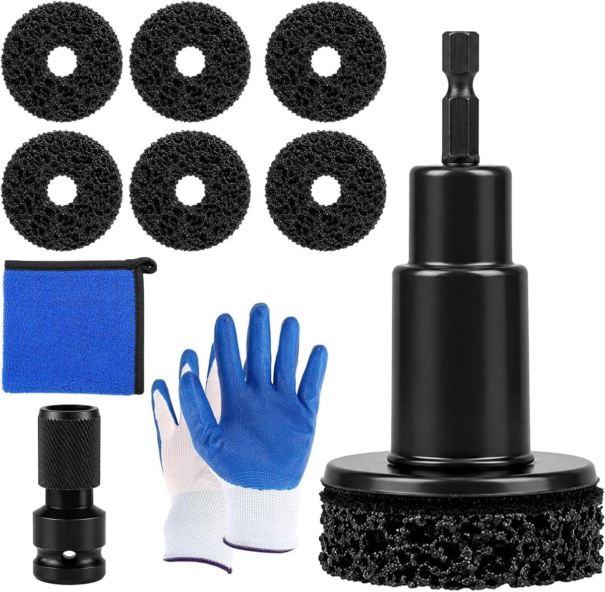 Zwarte velgen reparatieset met afstandsstukken en velgenreiniger voor auto, roestverwijdering, slijpen en polijsten van wielen