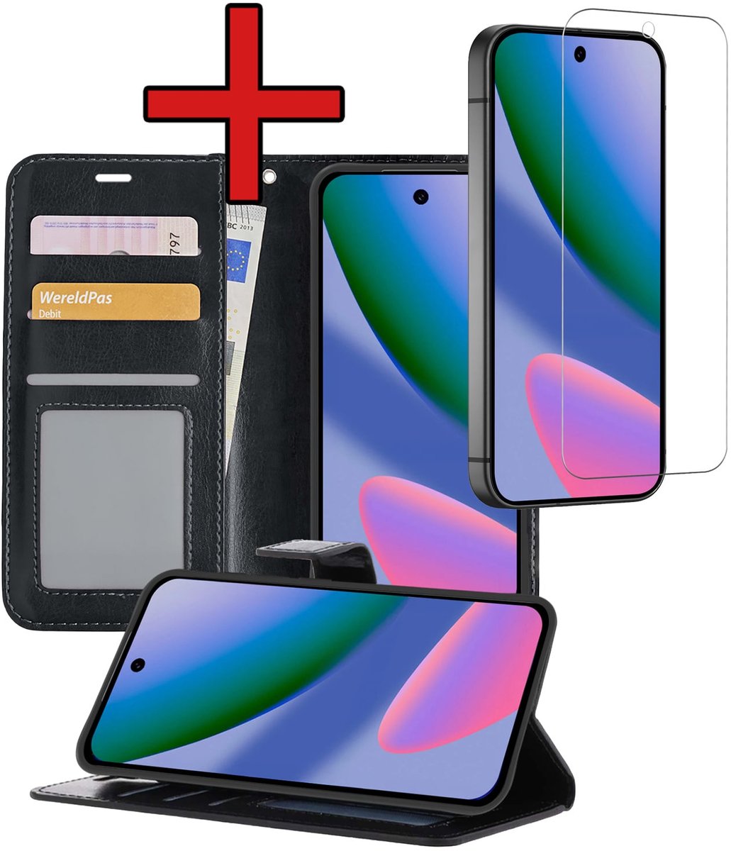 Hoesje - Met Screenprotector - Geschikt voor Google Pixel 11 Pro - Luxe Pasjeshouder - Flipcase - Bookcase Portemonee - Flip Case - Kunstleer Book Case - Book Cover - Walletcase - Portemonneehoes - Telefoonhoes - Zwart