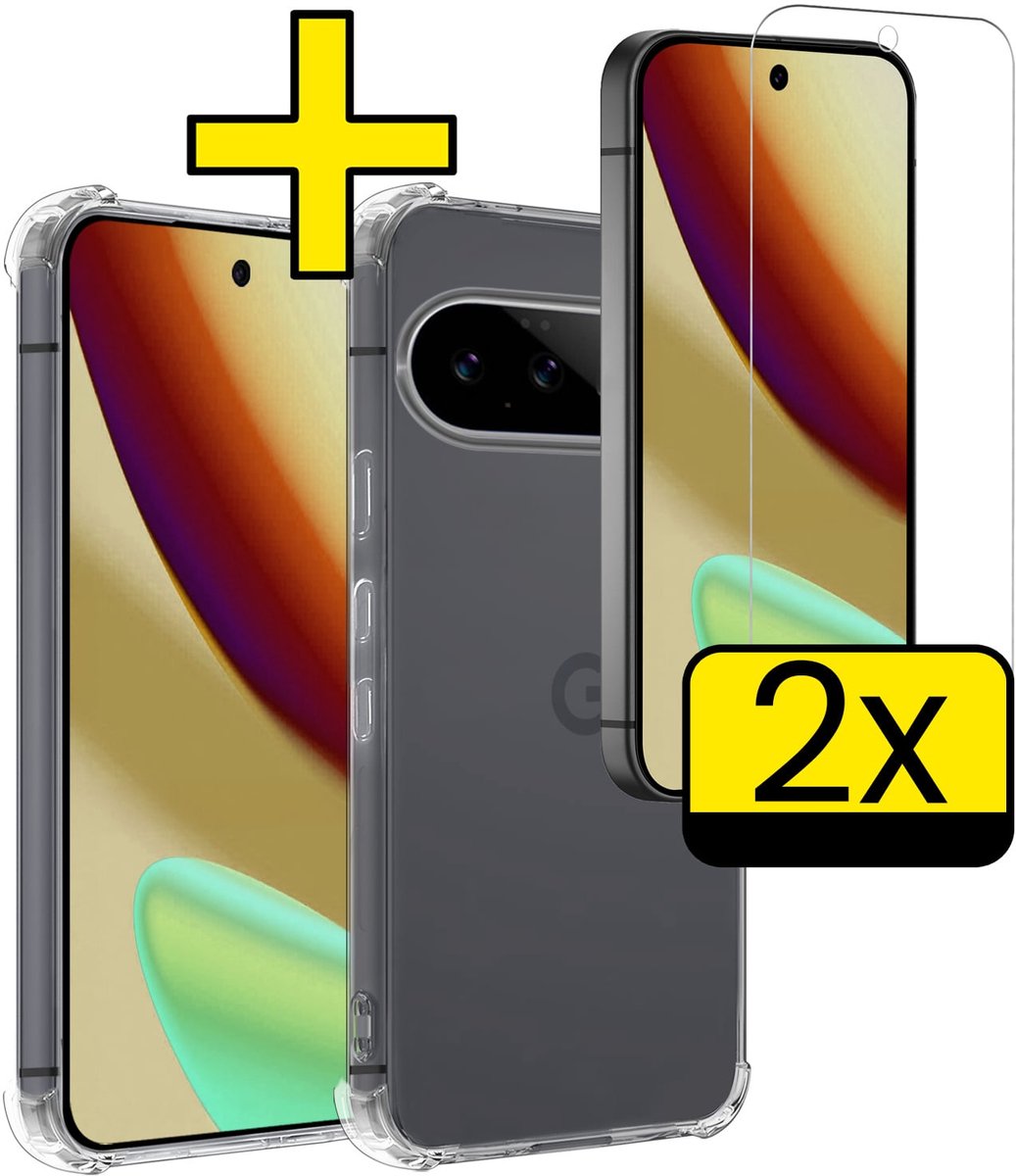 Hoesje - Met Screenprotector - 2 Stuks - Geschikt voor Google Pixel 11 - Sterk & Shockproof - Siliconen Case - Back Cover - Telefoon Hoes - Shock Proof - Telefoonhoesjes - Transparant