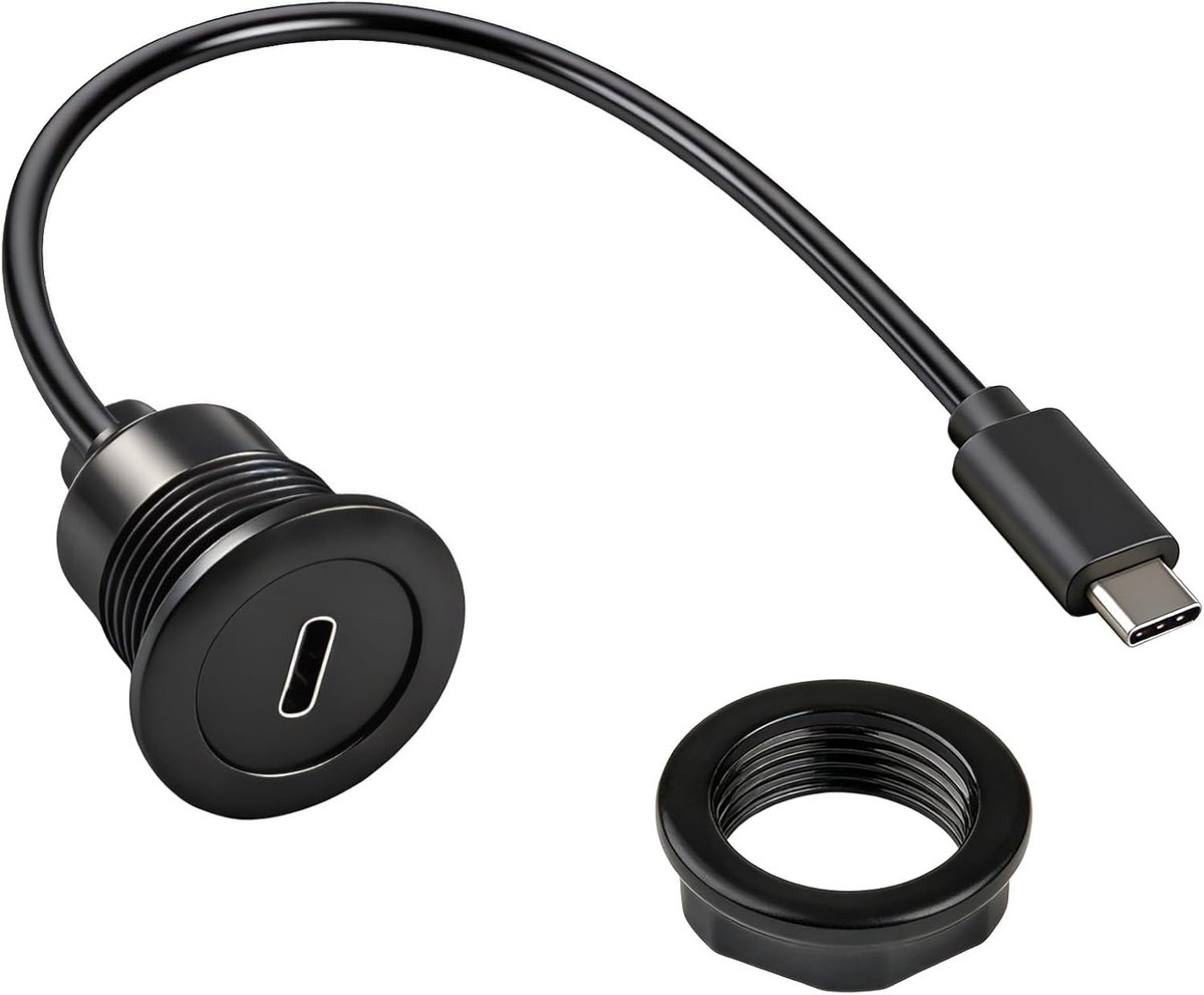 SnelShoppen - USB C Embedded Kabel 5 Gbit/s Plug naar Bus USB 3.0 Flush-Montage Dashboard voor Auto, Boot, Motor, Vrachtwagen - 30 cm