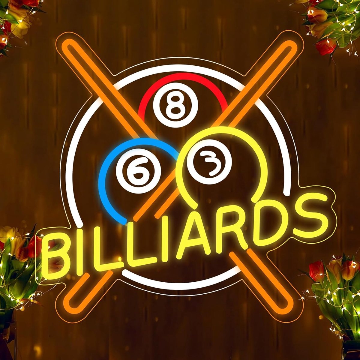 SnelShoppen - Billiard Neon Sign LED Wanddecoratie Dimbaar Zwart 8 Neon Lichten voor Game Room Pub Bar Billiard Room Man Cave Decoratie