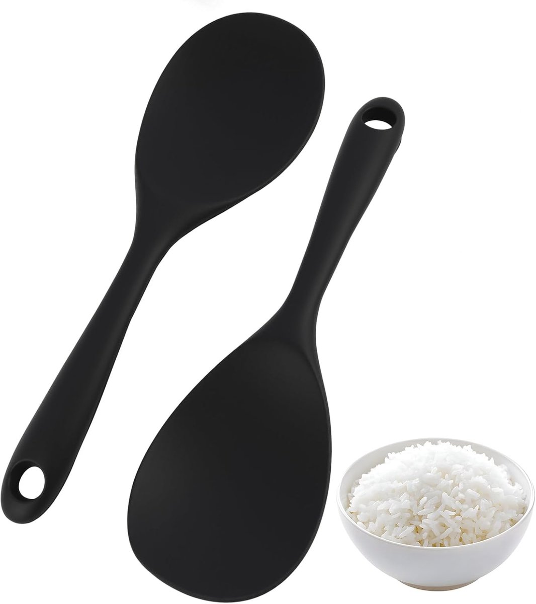 SnelShoppen - 2 Stuks Silicone Serveerscheppen voor Rijstkoker, Non-Stick Keukenlepel, Hoge Kwaliteit, Temperatuurbestendig, BPA Vrij, Zwart, 22.9 x 6