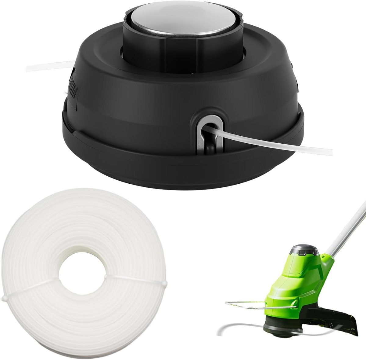 SnelShoppen - Grass Trimmer Head Aluminium Draadkop M10 Links, Eenvoudig Laden & Gaan, 2.4 mm Nylon Draad, 30 m (Kleur Kabel Willekeurig), Zonder Demo
