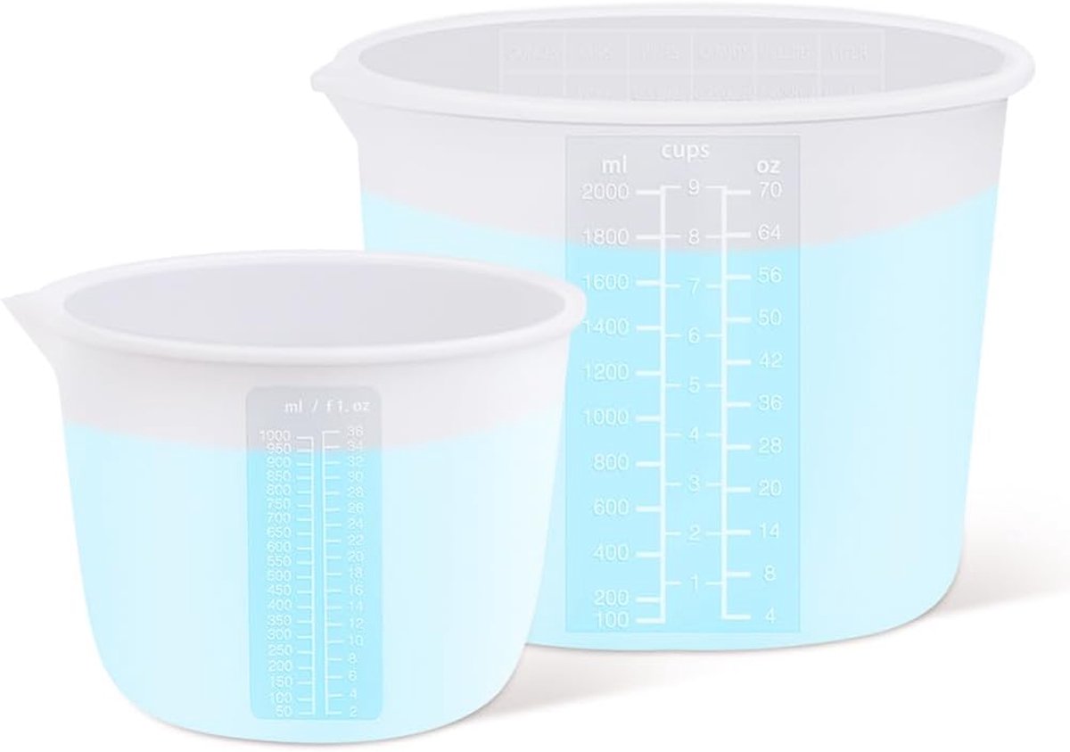 SnelShoppen - Extra Large Silicone Measuring Bowl Set 2000ml/70fl.oz & 1000ml/36fl.oz - Perfect voor Epoxy Resin, Soap Making, Baking - BPA Vrij, Hitt