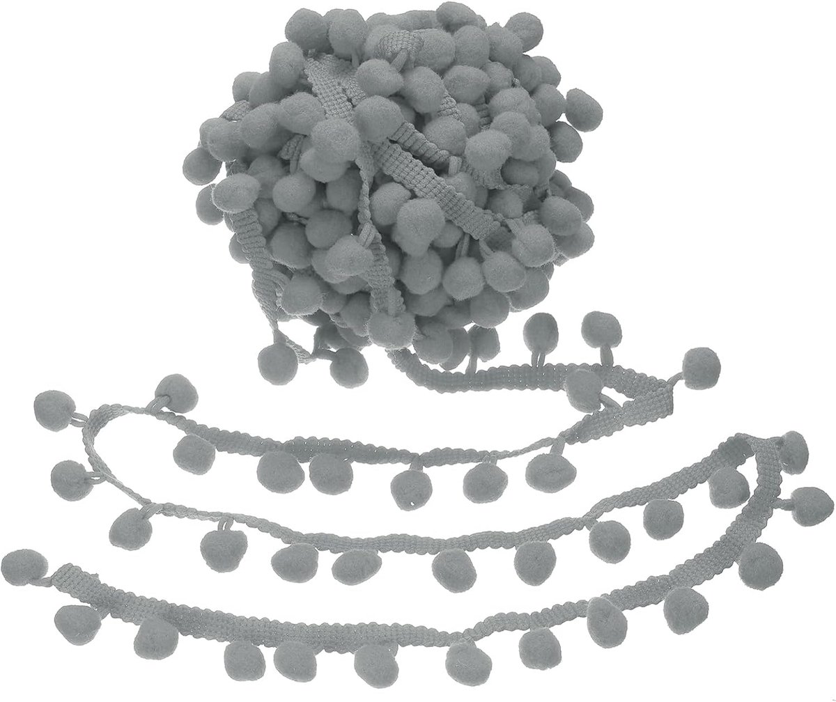 SnelShoppen - 6 Meter Lichtgrijze Pompon Vulling met Kwastjes - Franje Naaiband voor Doe-Het-Zelf Decoratie - 2,5 cm Breed - Ideaal voor Gordijnen, Kl