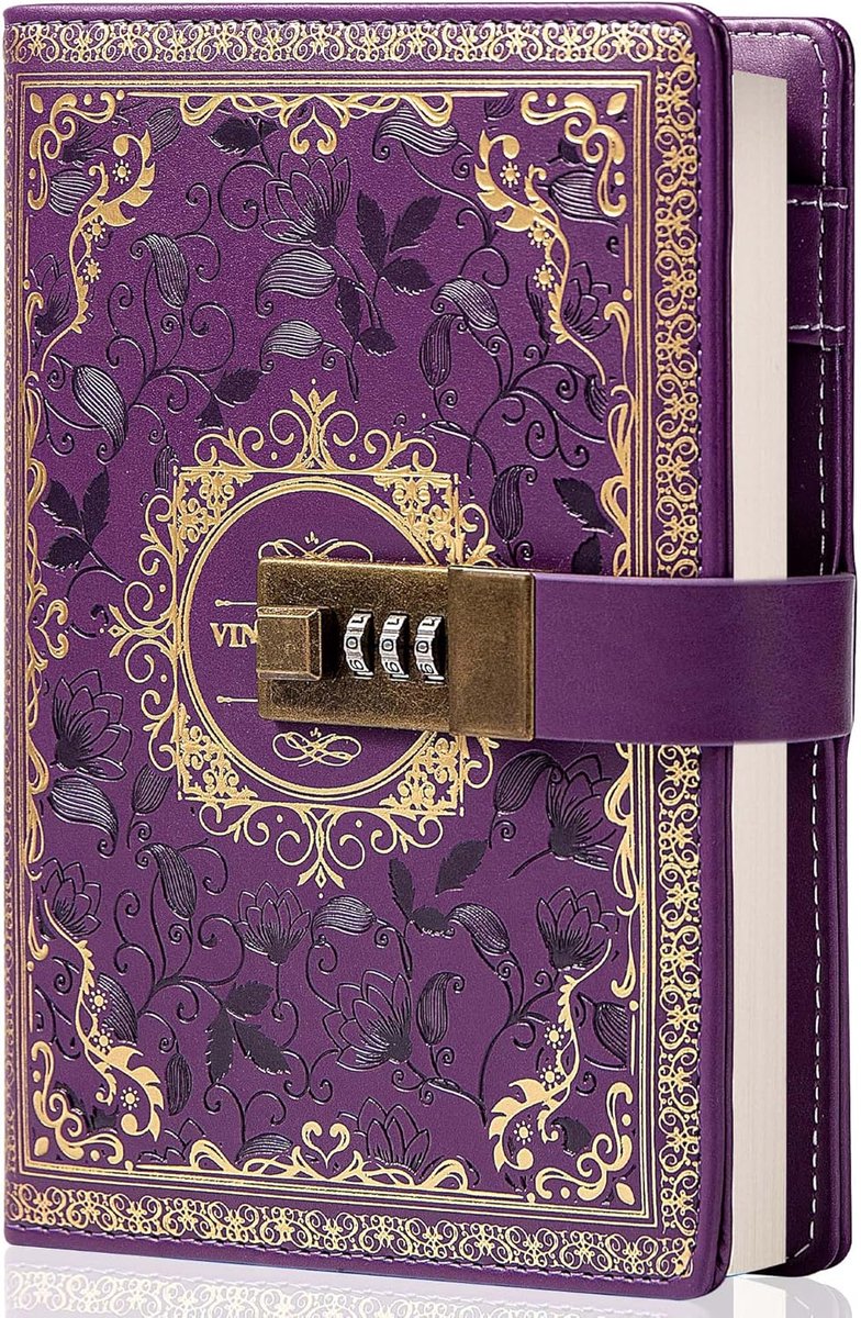 SnelShoppen - Vintage Leren Notitieboek met Combinatieslot, B6 Gegraveerd Bloemen Geheim Dagboek met Geregeld Papier voor Schrijven, Cadeau voor Vrouw
