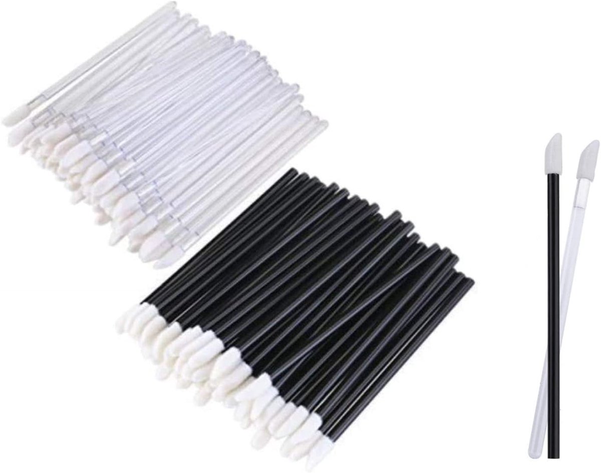 SnelShoppen - Pack van 200 Wegwerp Lip Brushes Lippenstift Applicator Lipgloss Concealer Borstel Zacht Flockmateriaal Zwart en Wit, Perfect voor Make-