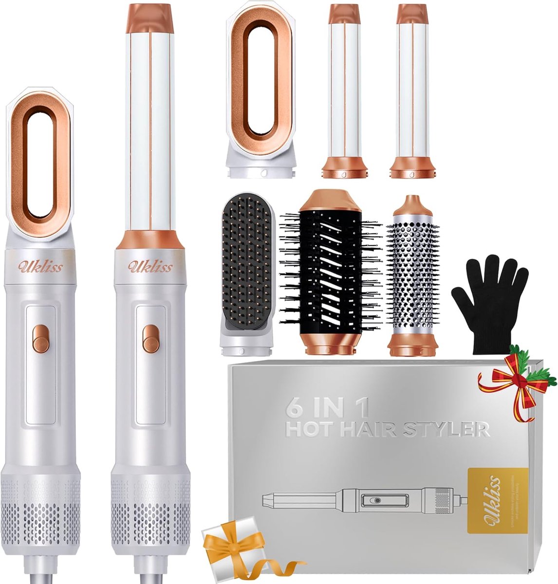 SnelShoppen - UKLISS Airbrush Föhn & Haarstyler Pro 6 in 1 - 1000 W, Professionele Haardroger, Automatische Krultang, Haarstraightener, Warmteborstel,