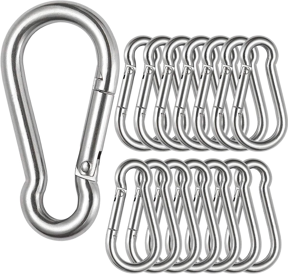 SnelShoppen - Set van 12 RVS Karabijnhaken 60mm - M6 Veerclips voor Sleutels, Tassen, Camping, 200kg Draagkracht, Zilver, Multifunctionele Haak voor O