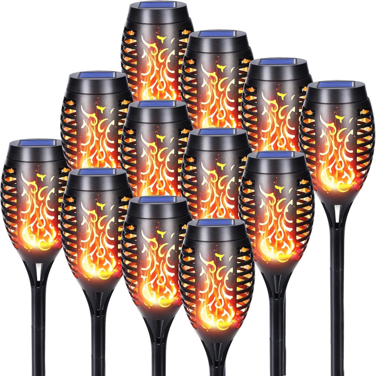 SnelShoppen - 12 Stuks LED Zonne Branders Tuinverlichting - Realistisch Vlam Effect - IP65 Waterdicht - Perfect voor Tuin, Paden, Achtertuin - Warm Ge