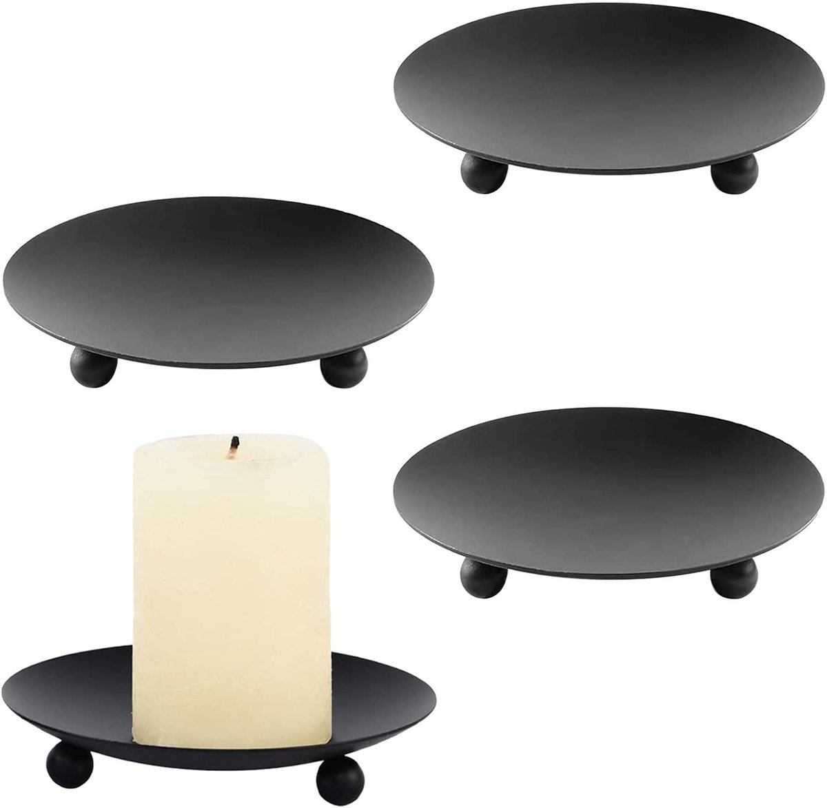 SnelShoppen - 4 Pcs Kaarsenhouders, Kaarsenplaten, Kerst Kaarsen Coasters, Retro Metal Kaarsenstandaards voor Bruiloft en Feesttafel Decoraties, Zwart