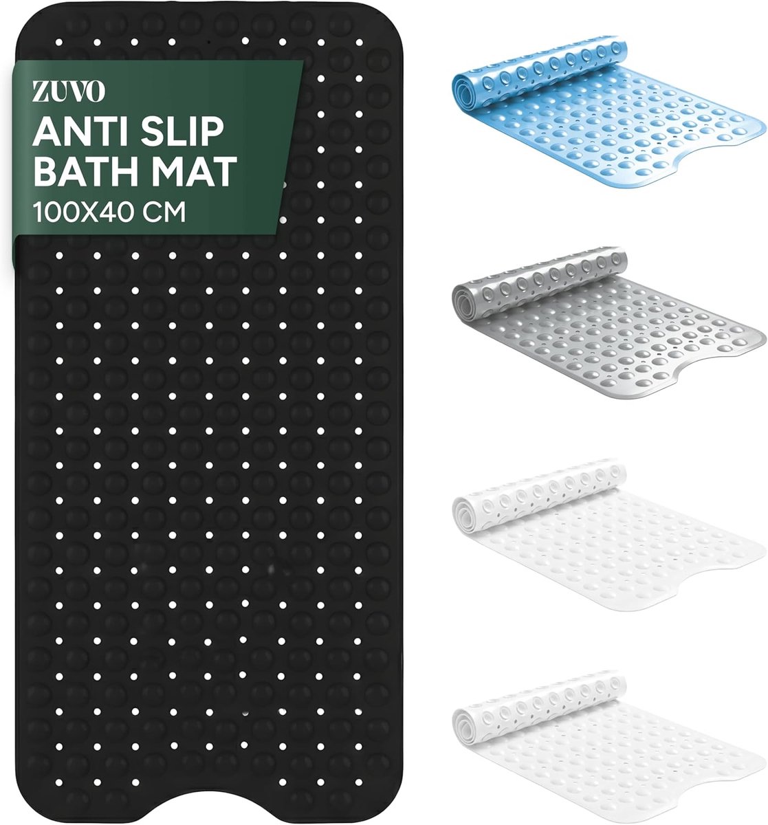 SnelShoppen - Antislip Badmat met Antischimmel en Sterke Zuigkracht - Extra Lang 100 x 40 cm - Effen Zwart, Wasbare Antislip Badmat voor Binnen - Idea