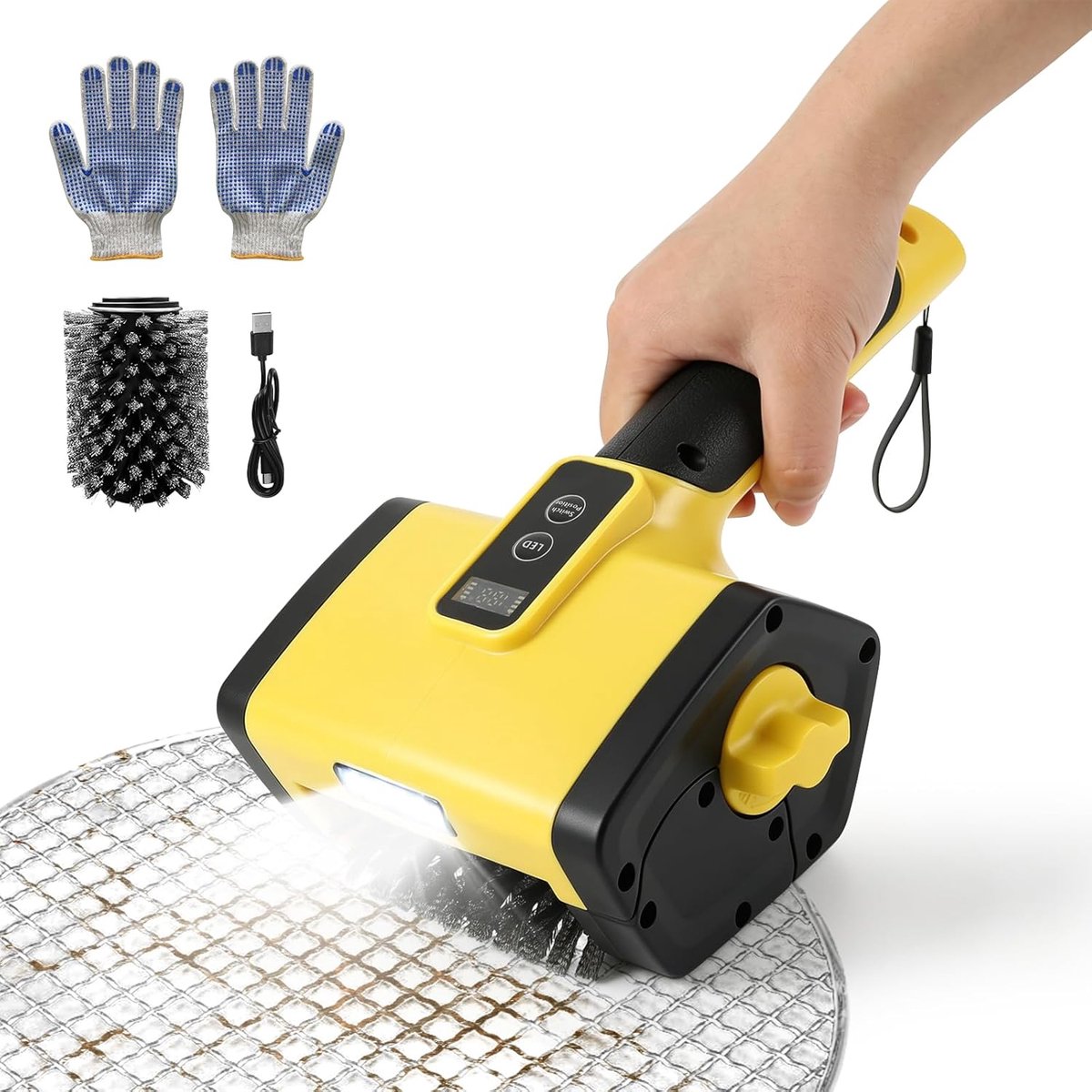 SnelShoppen - Elektrische Grillborstel Draadloos Met 2 Snelheden 500/800 Omw/min, LEDlicht, 3000 mAh Accu Voor BBQ, Camping en Buitenreiniging