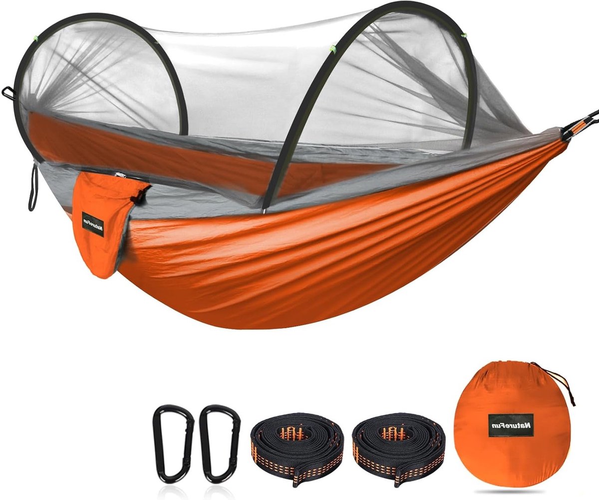 Ultralight Reis- en Campinghangmat met Insectennet, 300 kg Draagvermogen, Ademend en Sneldrogend Parachute Nylon, Inclusief 2 Carabiners en Boomriemen