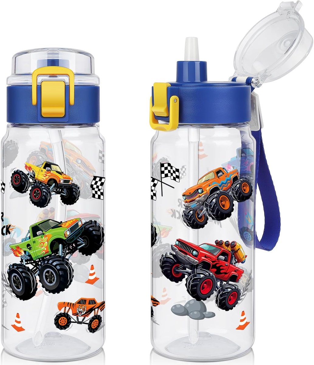 SnelShoppen - Tritan Kids Waterfles 550ml - Lekvrije 2-in-1 Kinderen Drinkfles met Afneembare Rietje - Geschikt voor School en Activiteiten - Monster