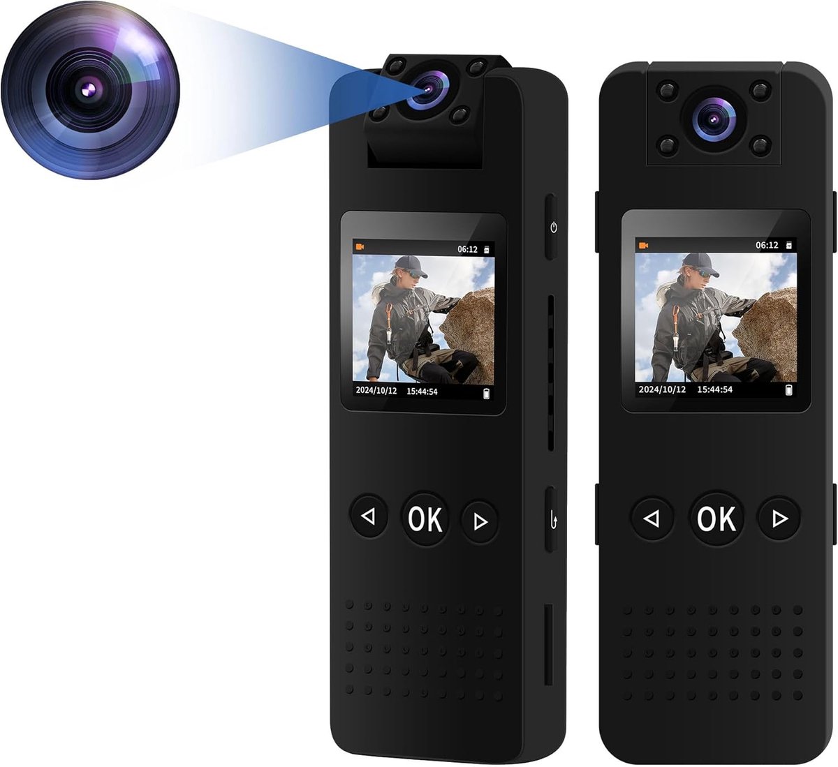 SnelShoppen - 4K Body Cam - Mini Body Camera met App, Bewegingsdetectie, Draagbare Surveillance Camera zonder WiFi, Politieregistratie, Sportvideo Cam