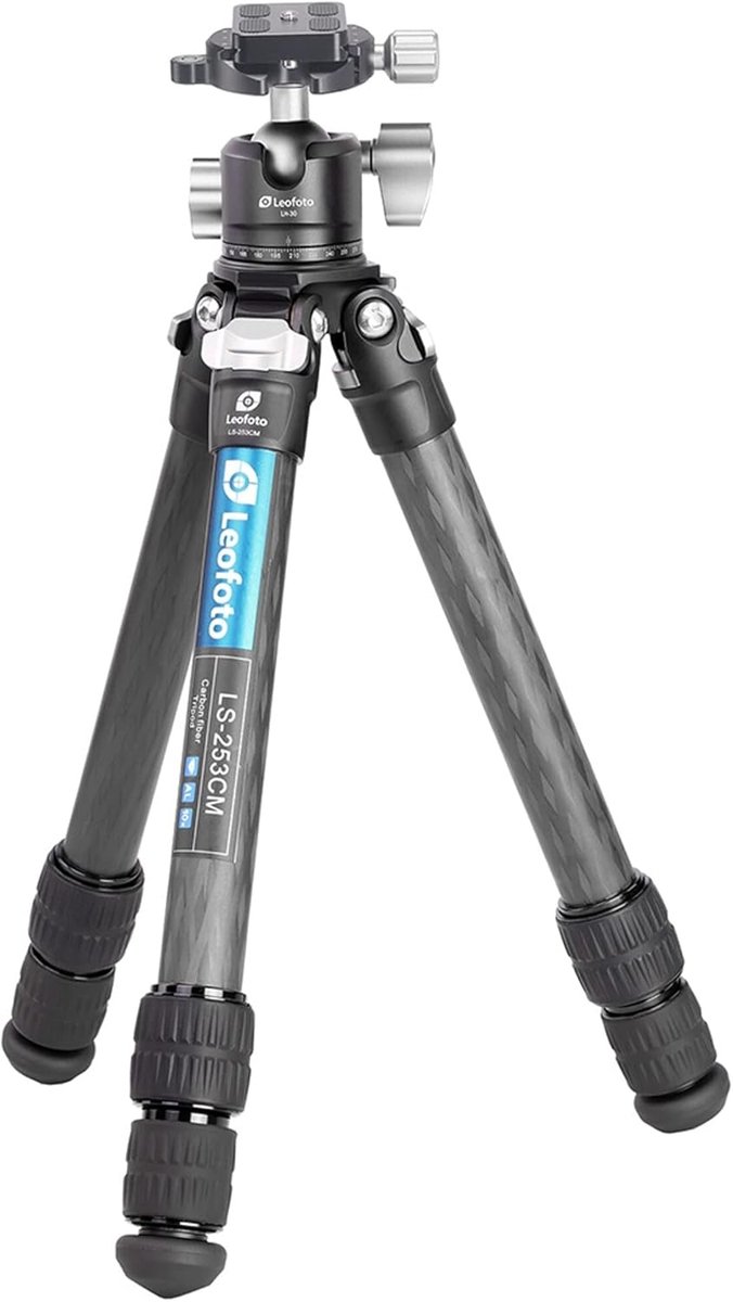 SnelShoppen - Carbon Statief met Kogelkop - Lichtgewicht en Verstelbare Poten in 3 Hoeken - Ideaal voor Macro Fotografie - LS-253CM+LH-30