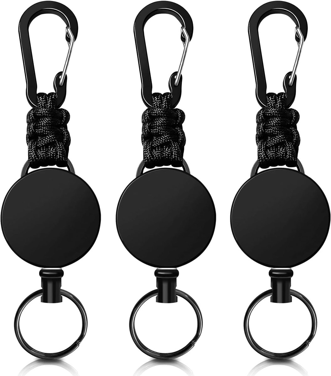 SnelShoppen - Uittrekbare 3-delige JoJo ID Kaart met Stalen Kabel, Retractable Sleutelhanger, Sleutelhanger met Karabijnhaak en Paracord, Robuust en D