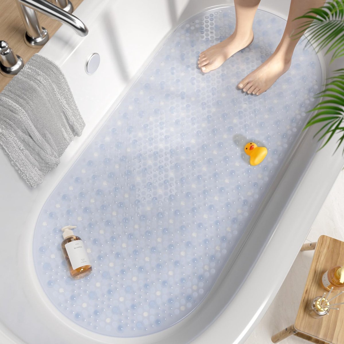 SnelShoppen - Badmat Antislip Ovaal 88 x 40 cm met Zuignappen - BPA Vrij - Schimmelbestendig - Machinewasbaar - Ideaal voor Badkamer en Douche