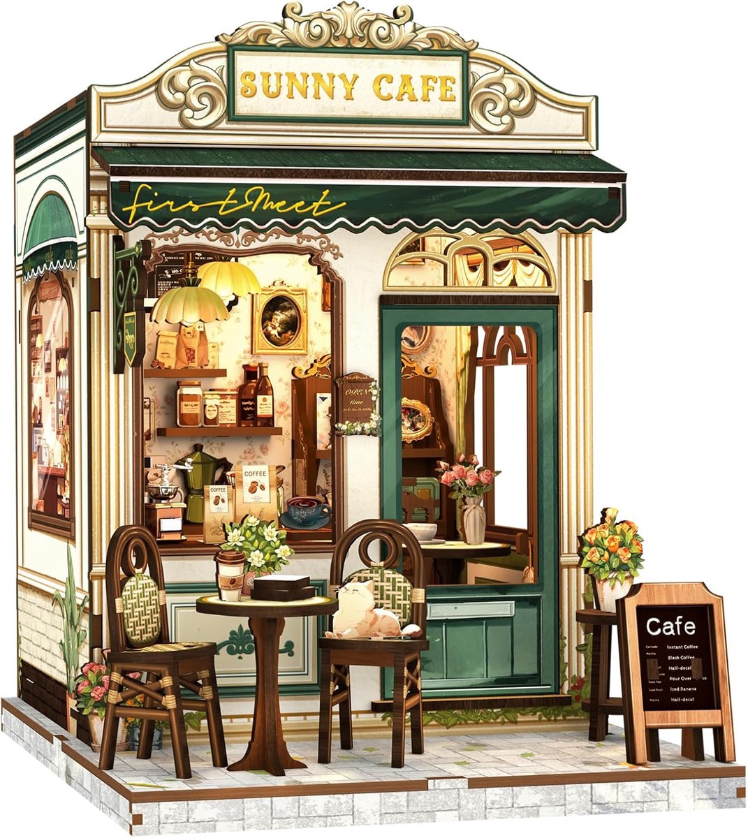 SnelShoppen - Cutefun DIY Miniatuur Huis Set - 3D Houten Puzzel voor Volwassenen, Mini Huis Bouwset met LED Verlichting, Boekenkast Invoegstuk, Decora