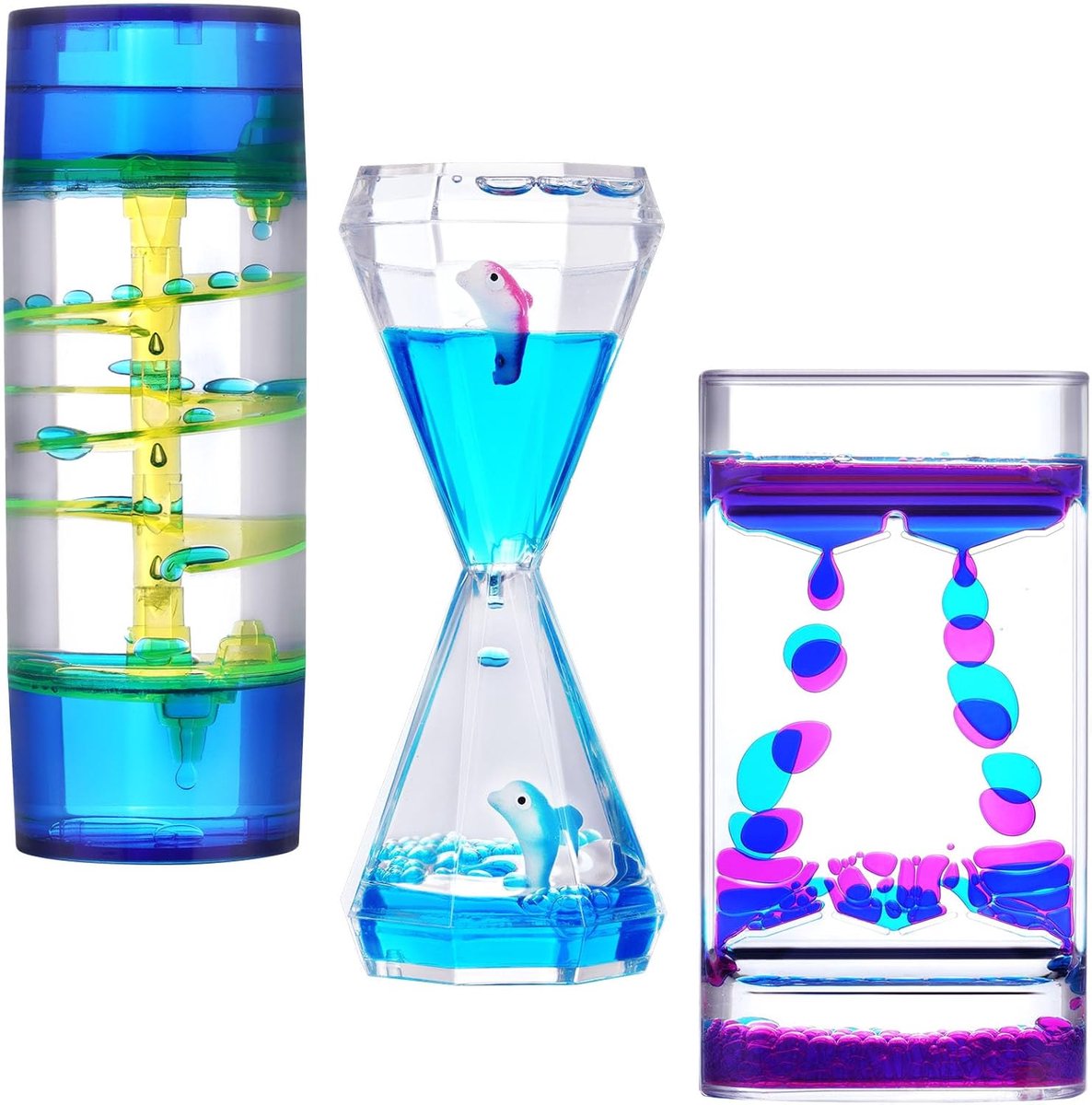 SnelShoppen - Sensory Liquid Timer - 3 Kleurrijke Liquid Motion Timers - Stress Relief Speelgoed voor Kinderen en Volwassenen - Relaxatie Gadget - Ide