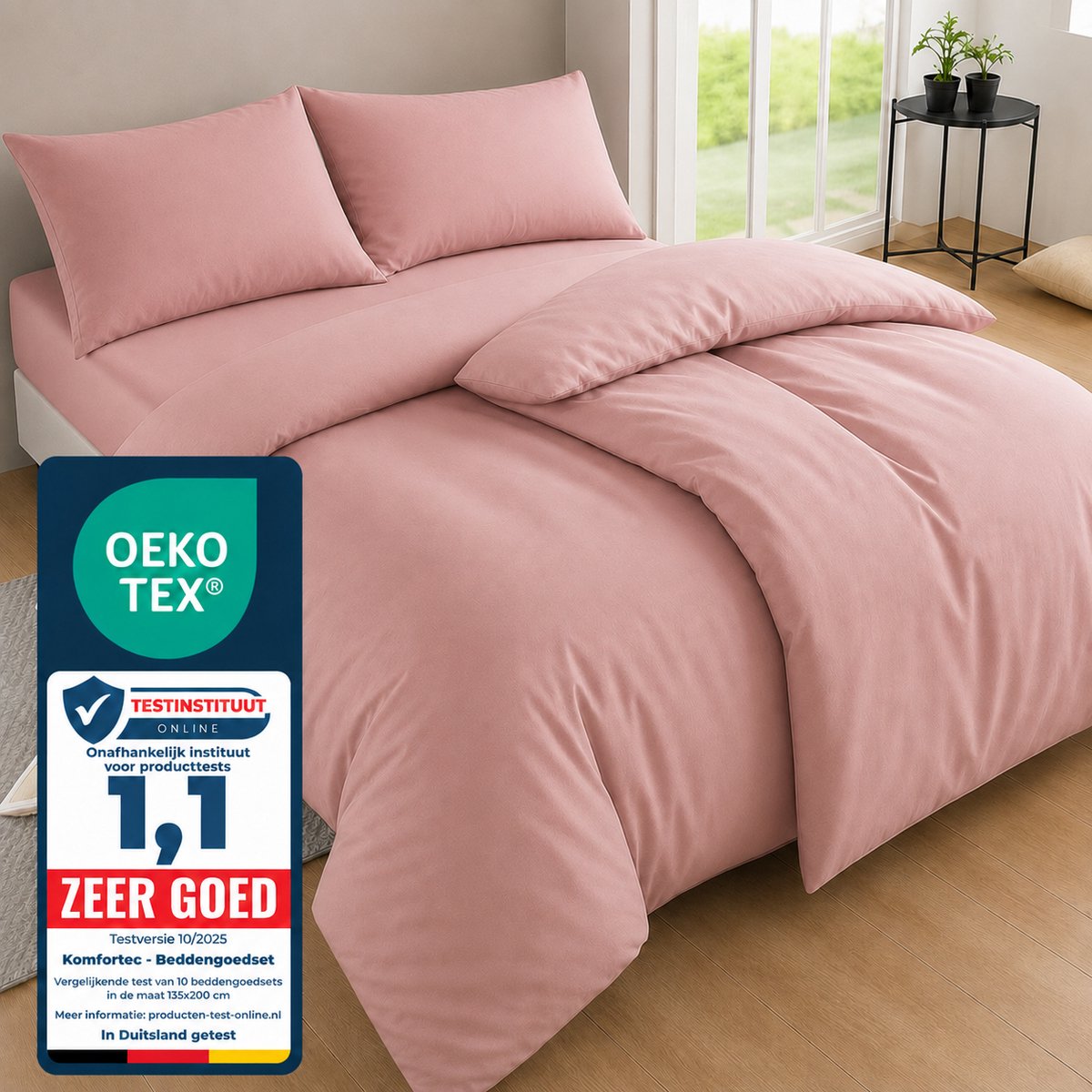 Komfortec Premium Dekbedovertrek 2x135x200 cm + Kussensloop 2x40x80 cm - 100% Microvezel - 90 g/m² - 4-Delige Superzachte Beddengoedset - met Rits - Rose