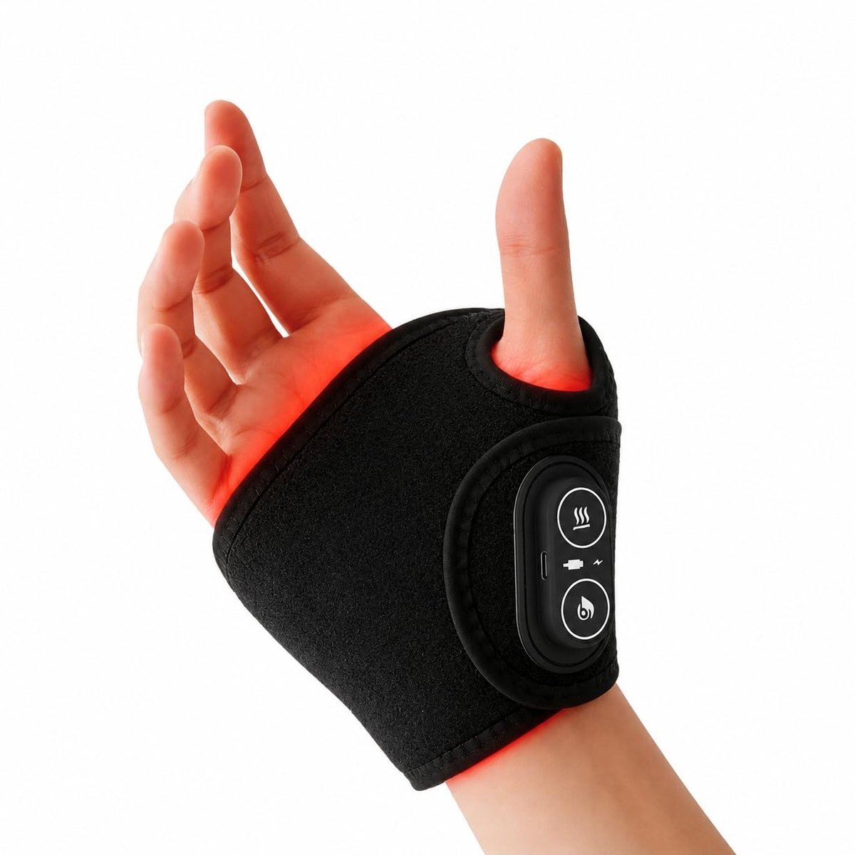 Draagbare polsbandage met elektrisch handmassageapparaat, 3 warmte- en trillingsmodi voor ontspanning van handen, vingers en gewrichten, lichte ondersteuning in zwart
