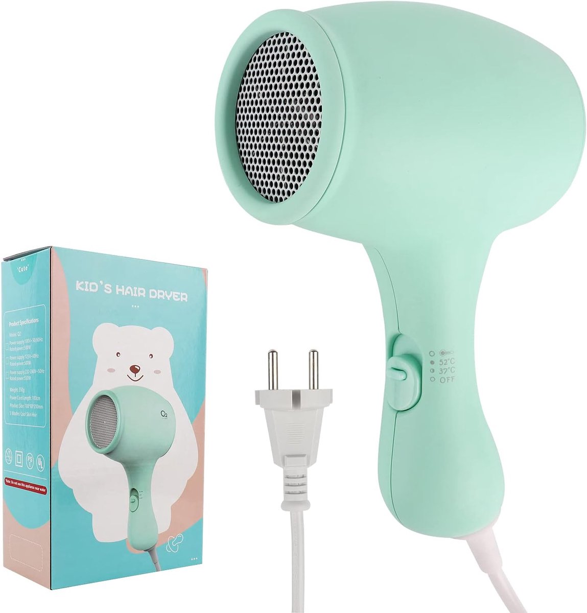 Thijox - Lotvic Kinderföhn - Mini- en Reisföhn voor Kinderen - 3 Temperatuurinstellingen - Schattige Mini-Haardroger - Lichtgewicht en Duurzaam - Soft