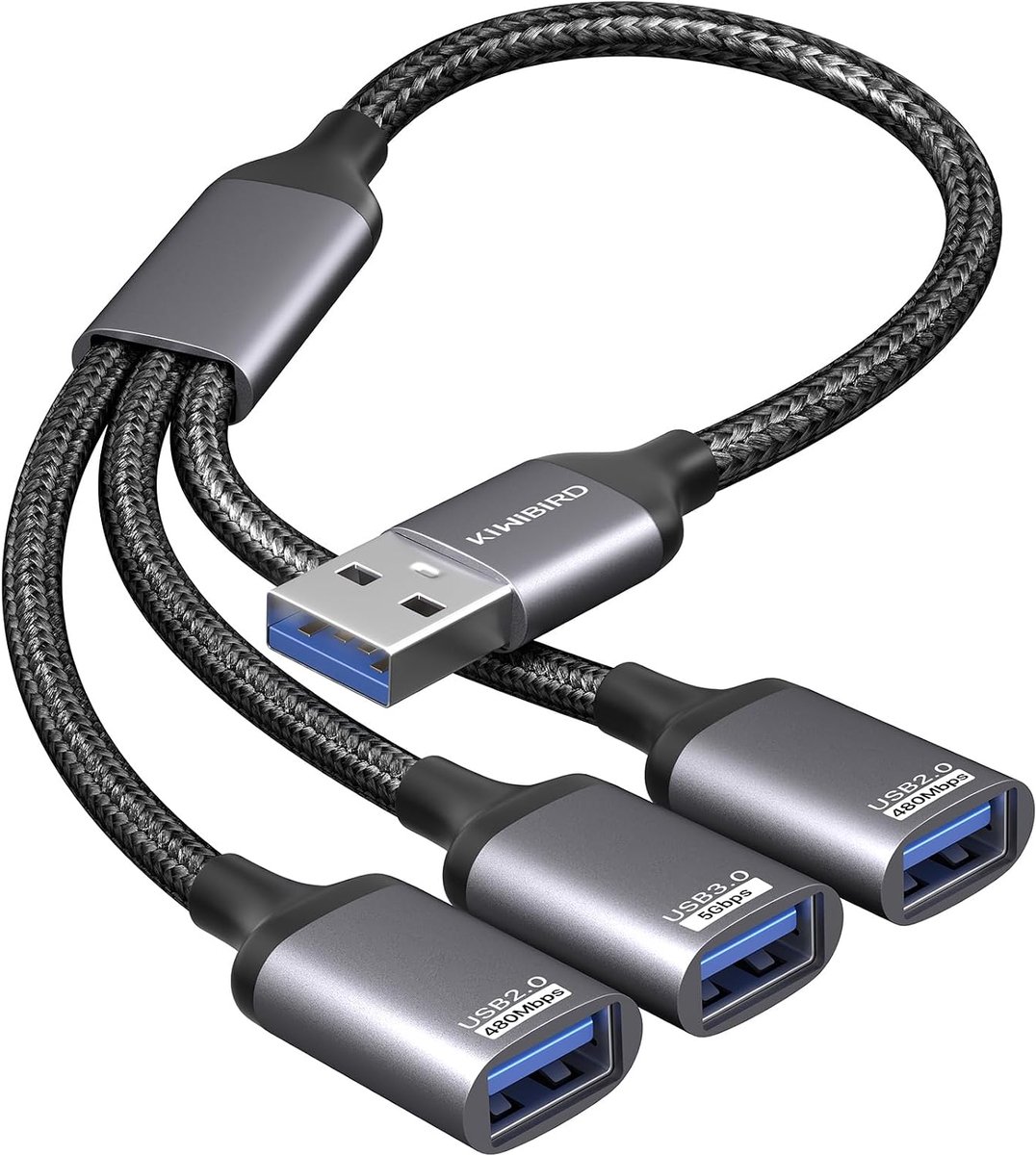 SnelShoppen - USB Splitter 1 naar 3, 3 Poorten USB Splitter Kabel met 1x USB 3.0 en 2x USB 2.0 voor Laptop, Mac, PS4, PS5, PC, Printer en Meer