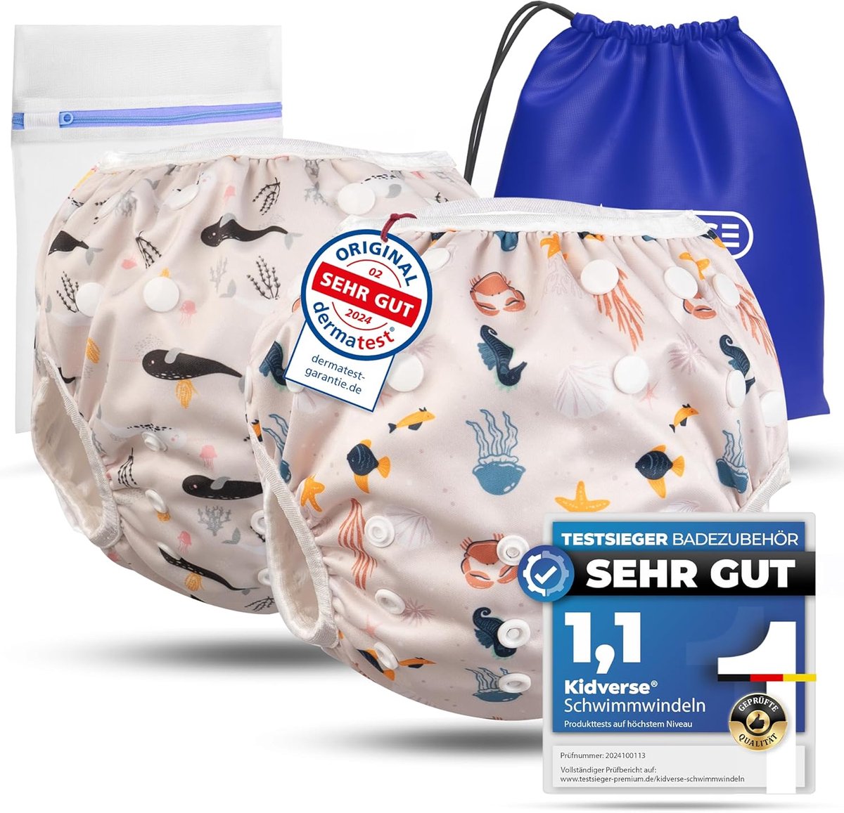 SnelShoppen - Set van 2 Herbruikbare Baby Zwemluier 0-3 Jaar - Huidvriendelijk, Zeer Absorberend, Inclusief Opbergzak & Wasnet - Ideaal voor Zwemmen,
