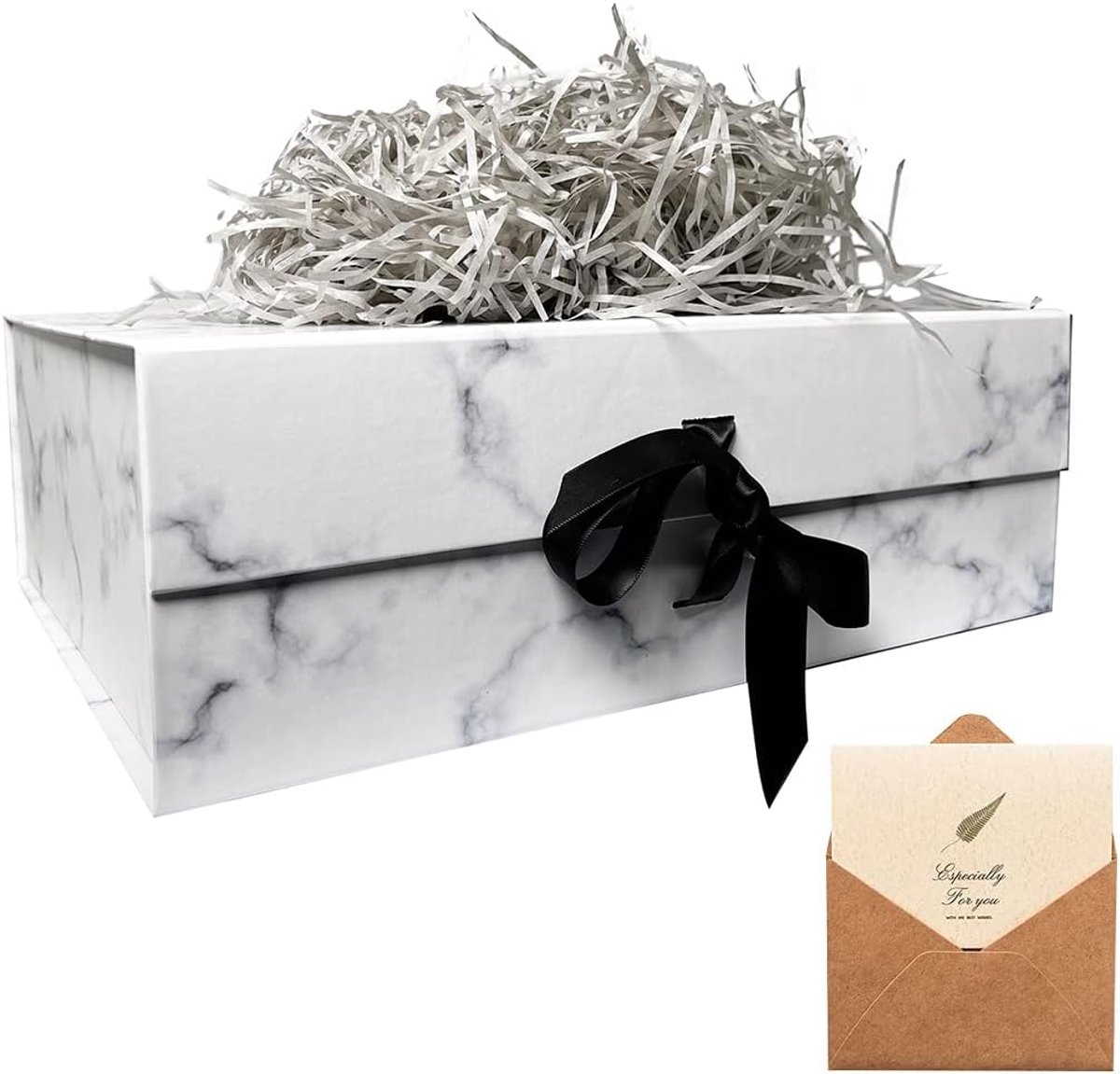 SnelShoppen - Luxe Marmer Cadeaubox 33 x 26 x 11 cm - Grote Cadeau Doos met Magnetische Deksel en Zijden Lint - Perfect voor Valentijn, Verjaardagen,