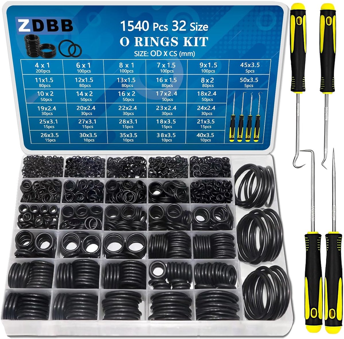 SnelShoppen - O-Ringen Assortiment Set 1540 Stuks - Nitrile Rubber O-Ringen voor Automotive, Faucet, Drukspuit, Sanitaire en Gas Reparatie - OD 4mm-50