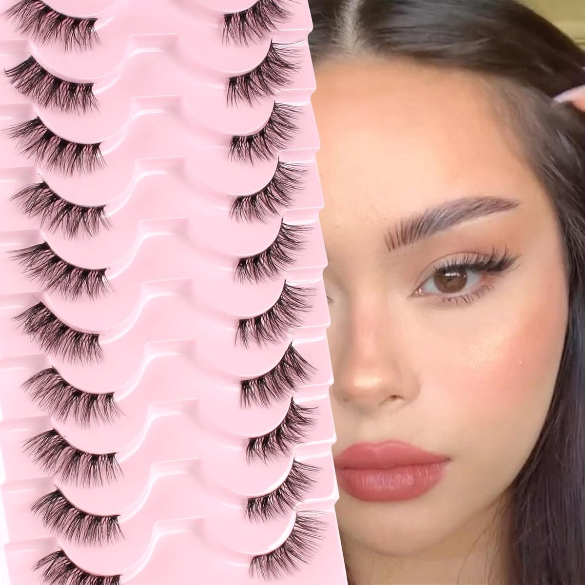SnelShoppen - Glowing Win Half Valse Wimpers, Natuurlijke Kunstwimpers, 10 Paar, Halve Wimpers, Kat Oog Transparante Band, 3D Effect, Ideaal voor Fees