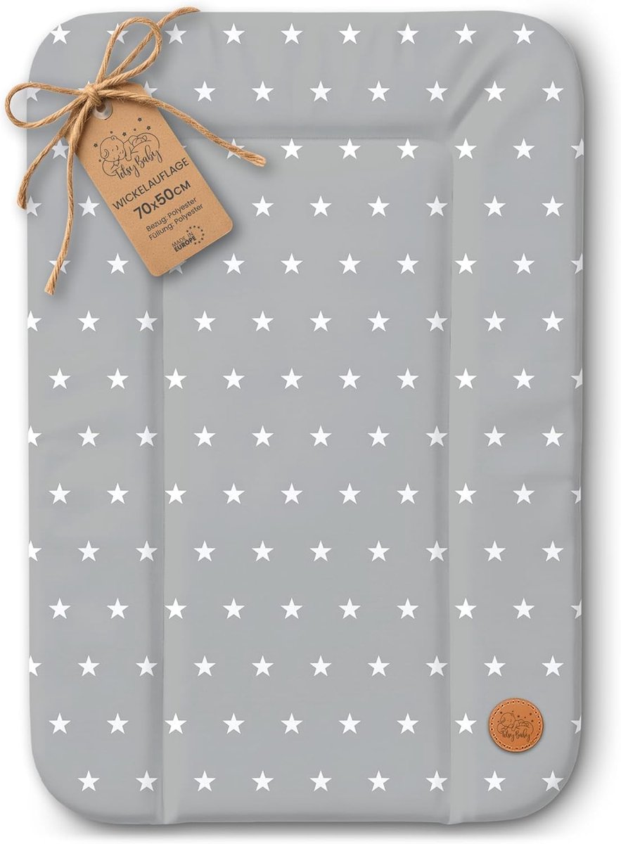 SnelShoppen - Waterdichte Wasbare Baby Verzorgmat 70x50cm - Hygiënische Verzorgmat voor Verschoontafels, Bedden, Sofas en Onderweg in Sterren en Grijs