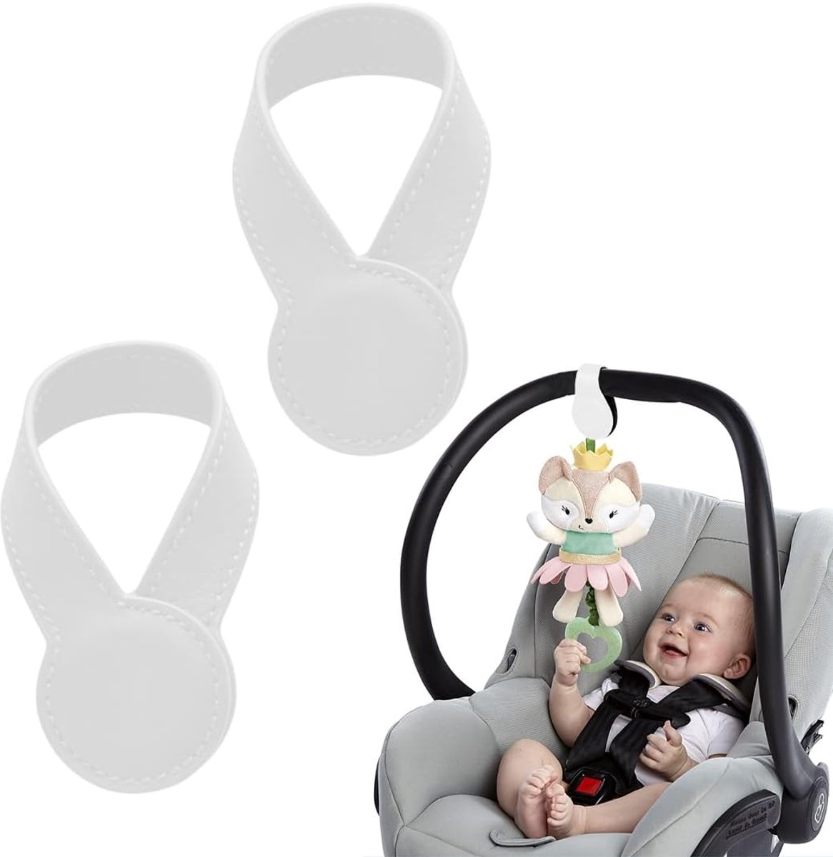 SnelShoppen - Set van 2 Magnetische Clips voor Kinderwagen - Bevestigen van Mousseline Luiers en Speelgoed - Sterke Grip - Kunstleer - Zwart