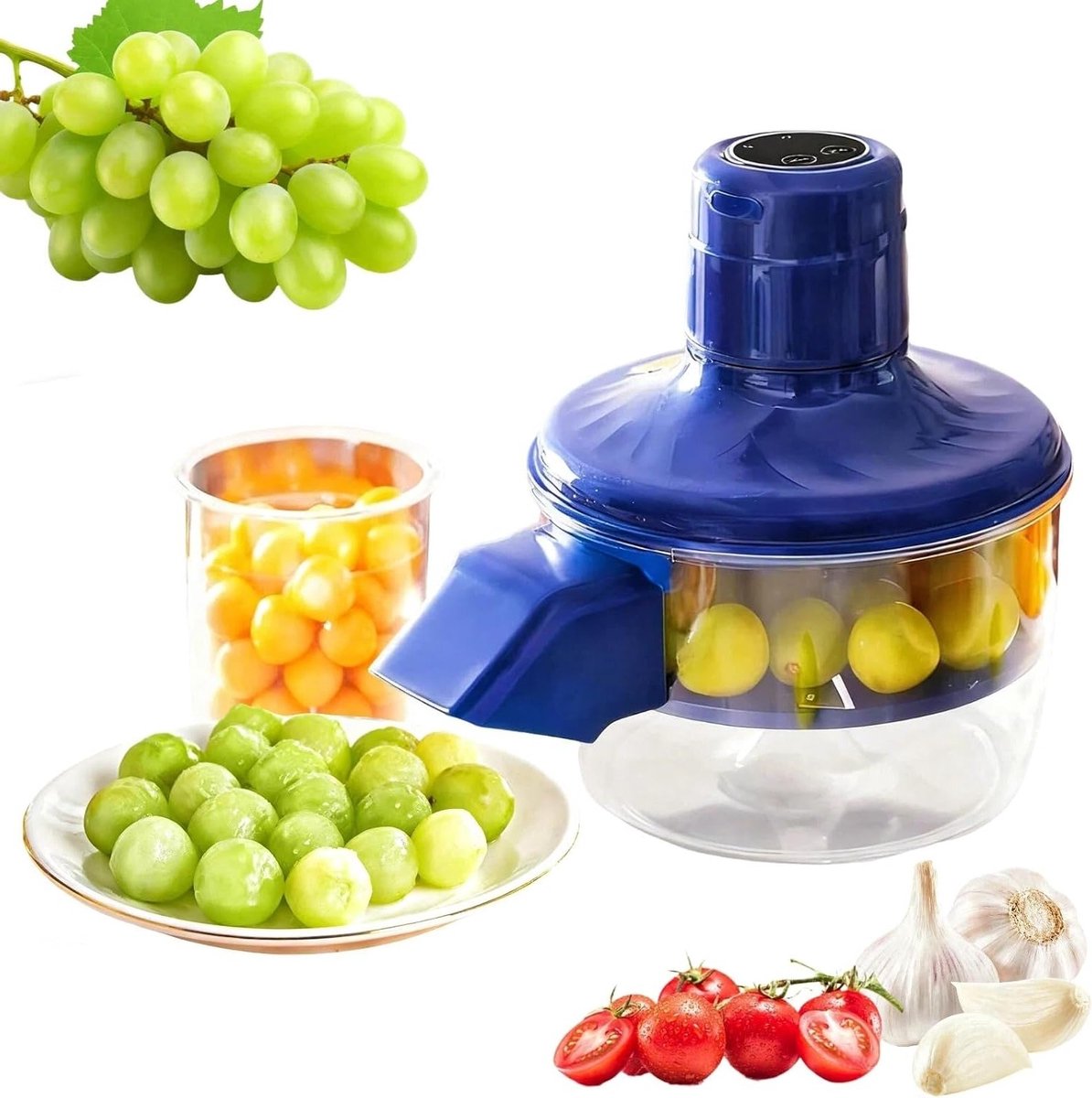 Automatische Druiven- en Knoflookschiller met RVS Messen, Oplaadbare Schiller voor Tomaten en Klein Fruit in Keukenaccessoires (Blauw)