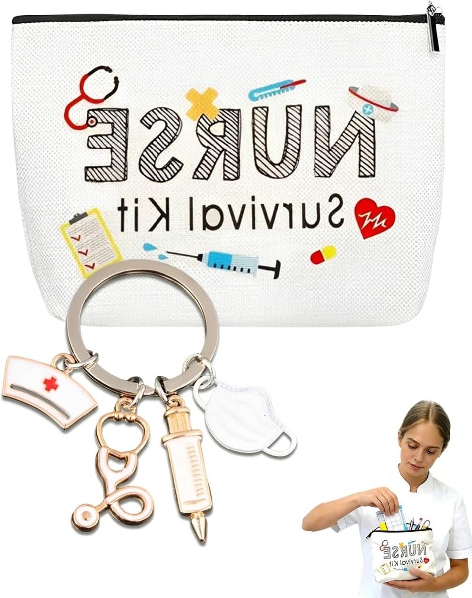 Verpleegstertas met organizer en sleutelhanger, multifunctioneel voor zorgprofessionals, perfect cadeau voor verpleegkundigen en zorgverleners