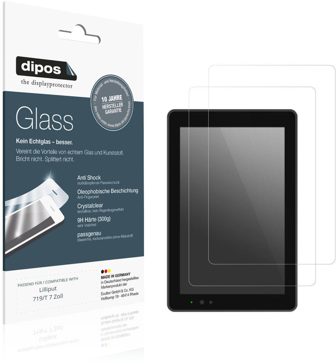 dipos – 2x Pantserfolie geschikt voor Lilliput 719/T 7 Zoll | 9H Screenprotector