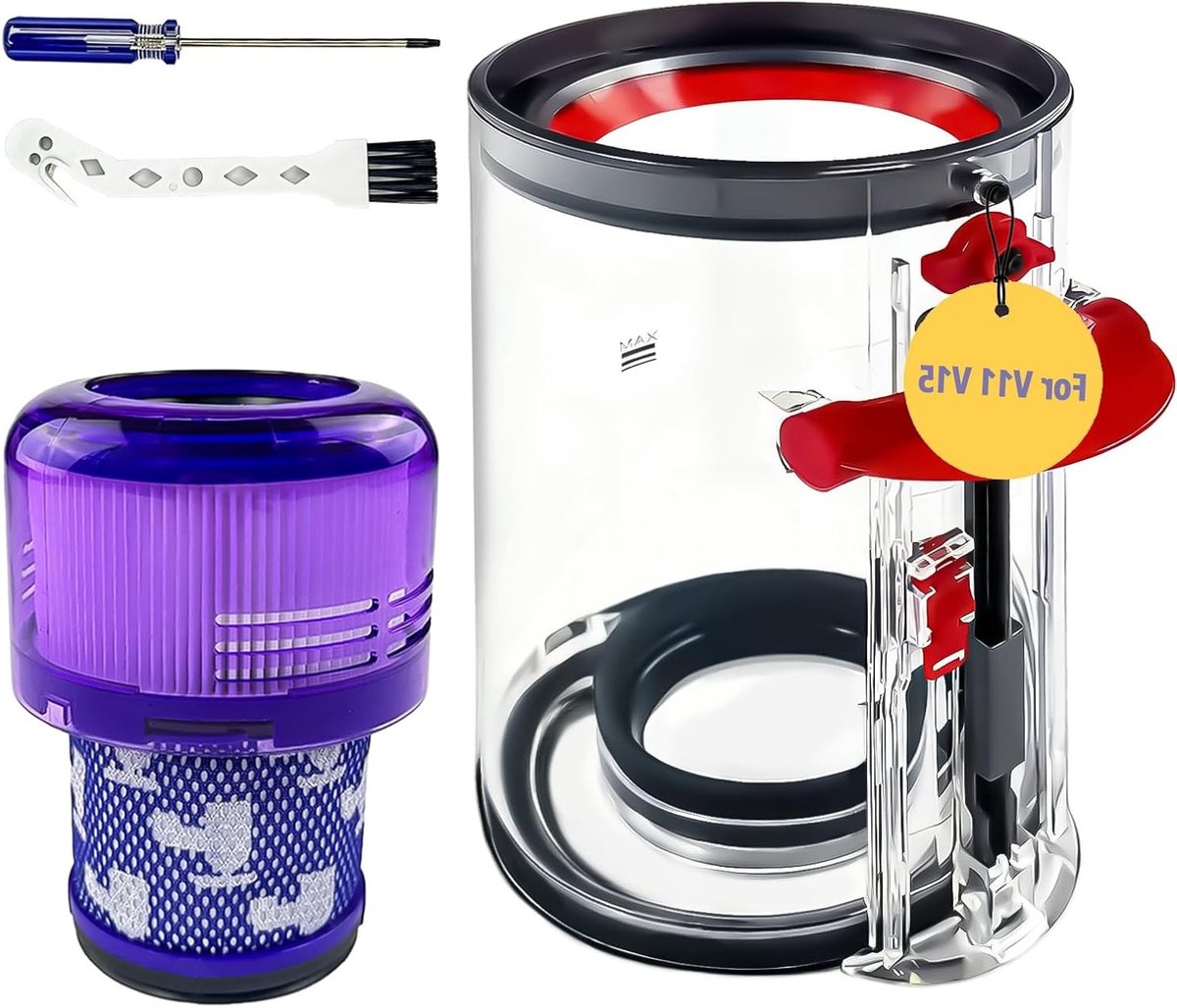 Verbeterde Vervangende Stofcontainer voor Dyson V11 en V15, Transparante Stofbak met Herbruikbaar HEPA Filter, Accessoires voor Stofzuigers en Huishoudelijke Reiniging
