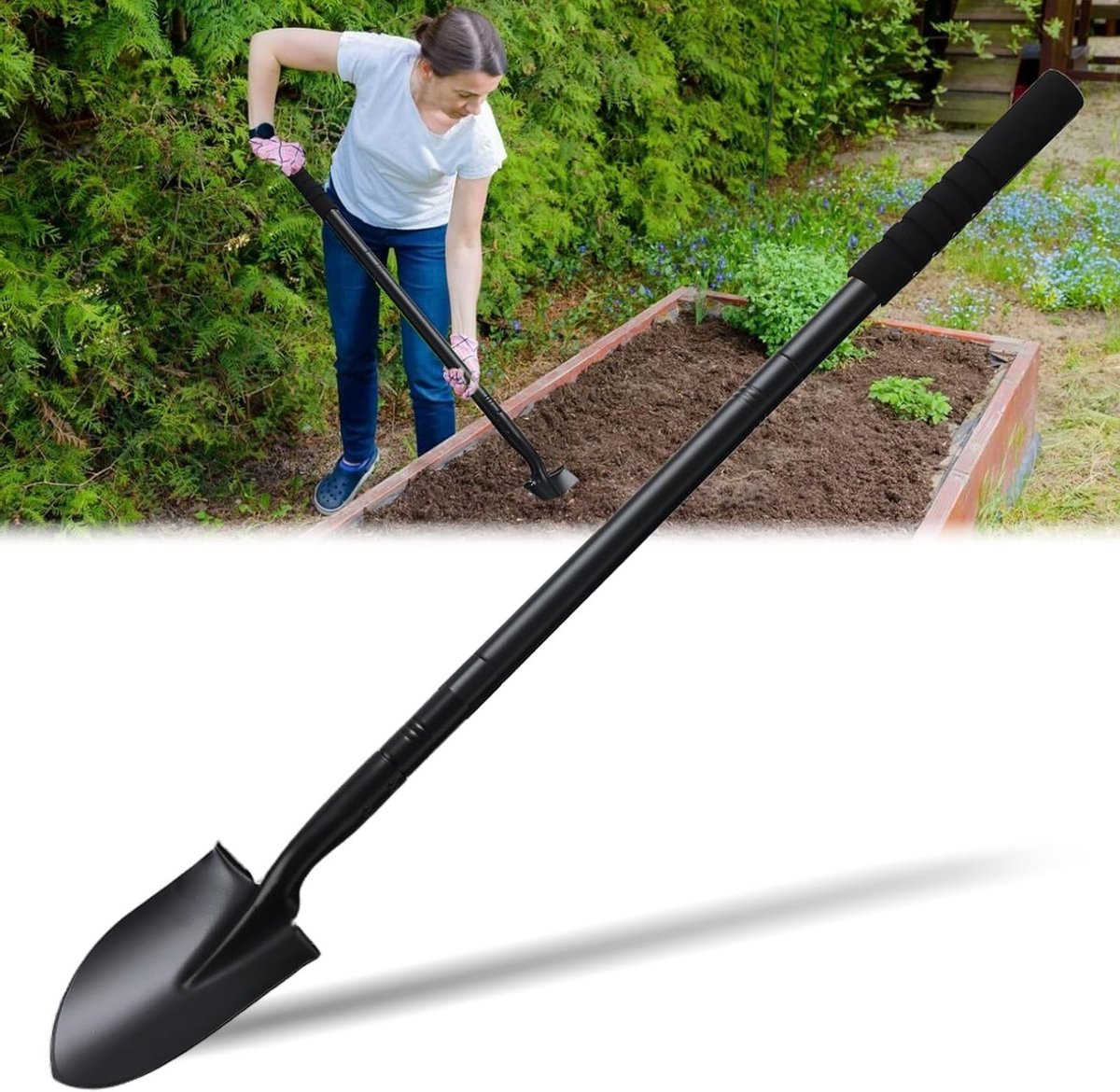 Tuinschep met lange steel voor eenvoudig graven, planten en tuinonderhoud - ergonomisch ontwerp